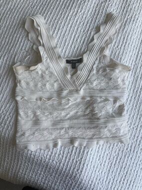 Studio F Cream Knit V-Neck Scalloped Strap Camisole